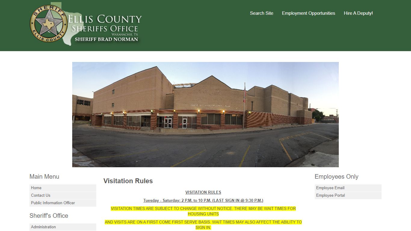 Visitation Rules - Ellis County Sheriff's Office